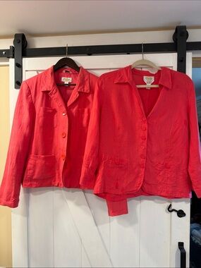 Talbots salmon pink, button up Linen shirt & Jacket. 100% linen both size 12.
